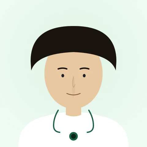 Illustrated portrait of Dr. Maya Chen, MD