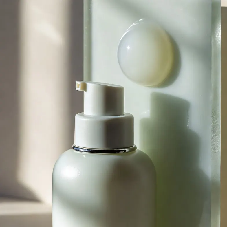 Airless pump bottle of topical dutasteride gel with a bead of gel at the nozzle